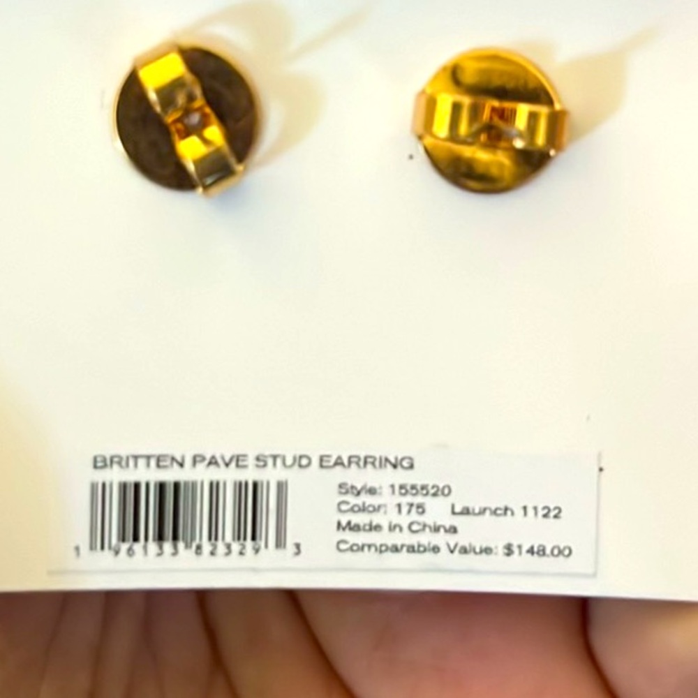 NWT AUTHENTIC TORY BURCH BRITTEN PAVE GOLD STUD‎ EARRING NEW WITH POUCH - Picture 6 of 6